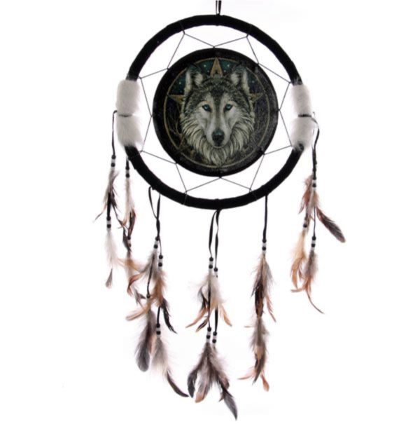 DCP02Q Lisa Parker© Dreamcatcher - Wolf Head Stars (Medium) (33cm) (Dark Blue/White) - Image 2