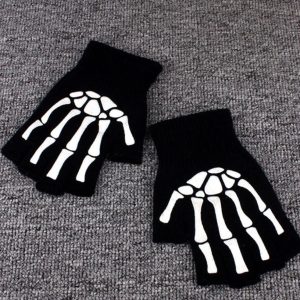 img_5001 Gothic Glow In The Dark Skeleton Fingerless Gloves (Black) (One Size)