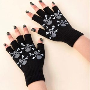 img_5007 Skull Print Gothic Fingerless Gloves (Black) (One Size)