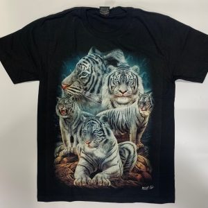 Gothic Designs Blue Aura Jungle White Tiger T-shirts (White/Black/Blue) (Double Sided)