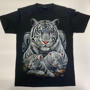 Gothic Designs White Tiger Cub Family Wildlife Gothic T-shirt (White/Black) (Double Sided)