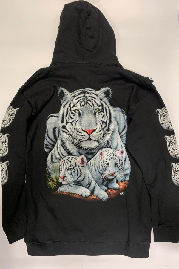 Gothic Designs 3D Tiger Family Cubs in Jungle Fields Gothic Hoodie (White/Black) (Zip-Up Hoodie) - Image 2