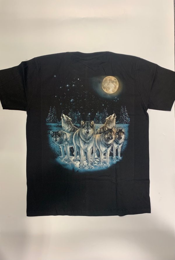 Gothic Designs Midnight Forest Wolf Tribe Moon And Stars Gothic T-shirt (White/Grey) (Double Sided) - Image 2