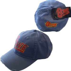 David Bowie© “David Bowie Flash Logo Vintage Denim Effect” Official Band Baseball Cap (Blue)