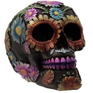 img_5215 SK278 Metallic Day of the Dead Daisy & Flower Skull Decoration (11.5cm)