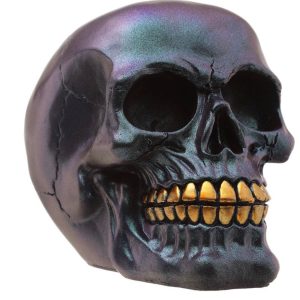 img_5224 SK277 Dark Metallic & Gold Teeth Skull Ornament Decoration (Blue)