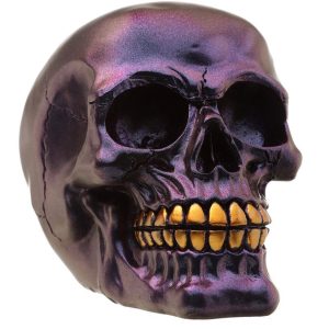 img_5228 SK277 Dark Metallic & Gold Teeth Skull Ornament Decoration (Purple)