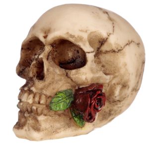 Mini Red Rose Skull Head Skull with Rose in Mouth Home Decoration(7cm) (Bone/Red)
