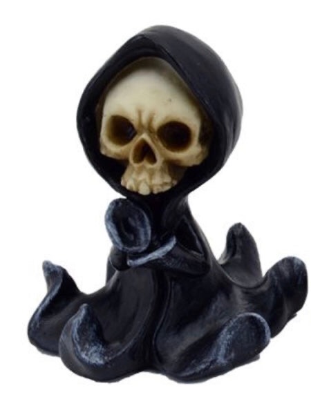 SK359 The Reaper Mini Skull Skeleton Cartoon Grim Reaper (9cm) (Black/Bone)