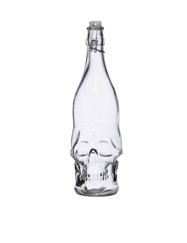 Skulls & Roses Clear Glass Skull Shaped Water Bottle (1L) (31.5cm) - Image 4