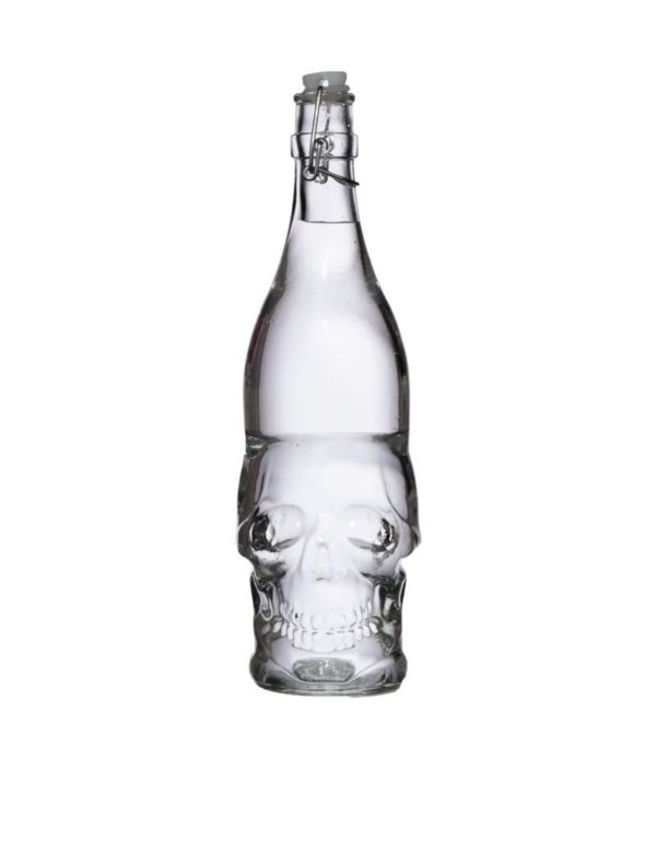 Skulls & Roses Clear Glass Skull Shaped Water Bottle (1L) (31.5cm) - Image 3