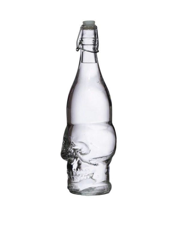 Skulls & Roses Clear Glass Skull Shaped Water Bottle (1L) (31.5cm) - Image 6
