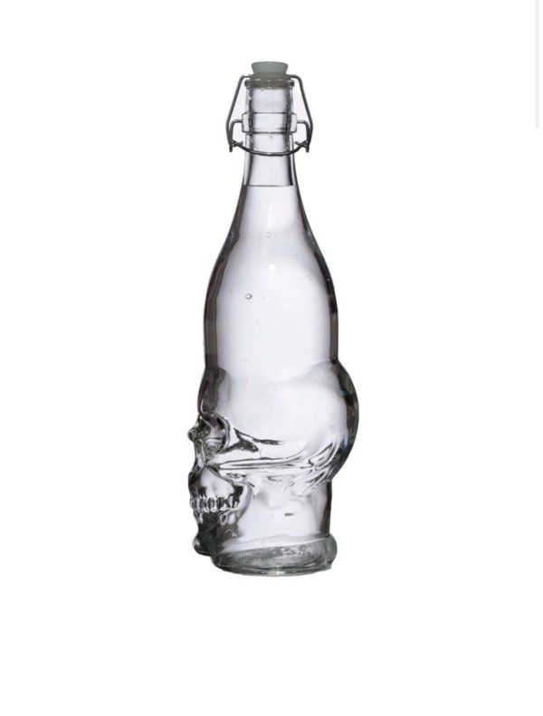 Skulls & Roses Clear Glass Skull Shaped Water Bottle (1L) (31.5cm) - Image 5