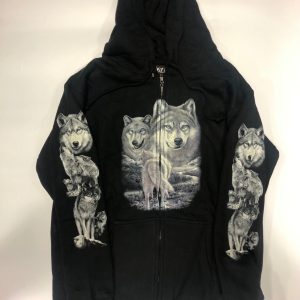 Gothic Designs Snow Mountain Wolf Wolves Family Pack Adventure Hoodie (Double Sided) (Zip-Up Hoodie)