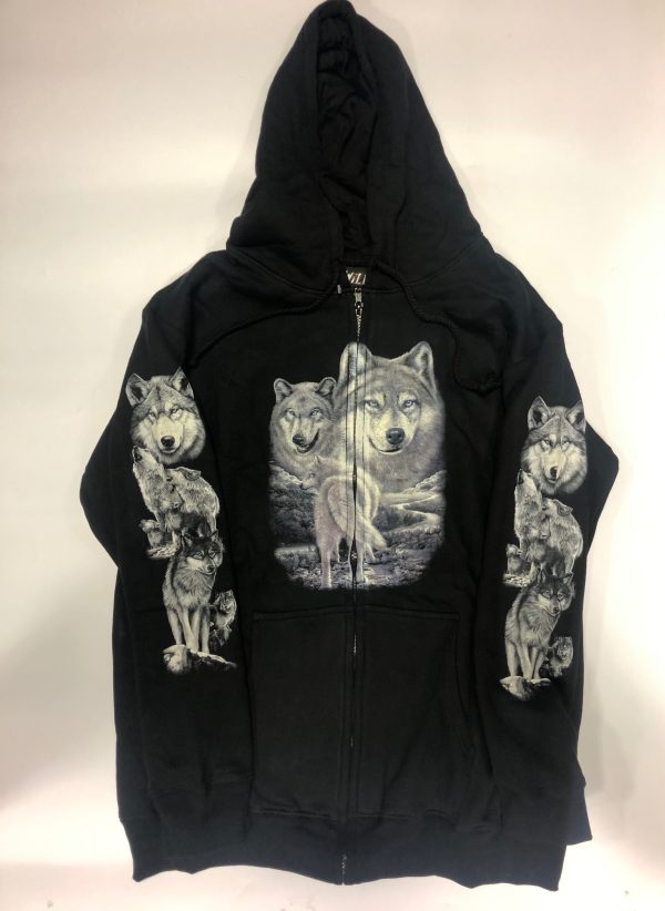 Gothic Designs Snow Mountain Wolf Wolves Family Pack Adventure Hoodie (Double Sided) (Zip-Up Hoodie)