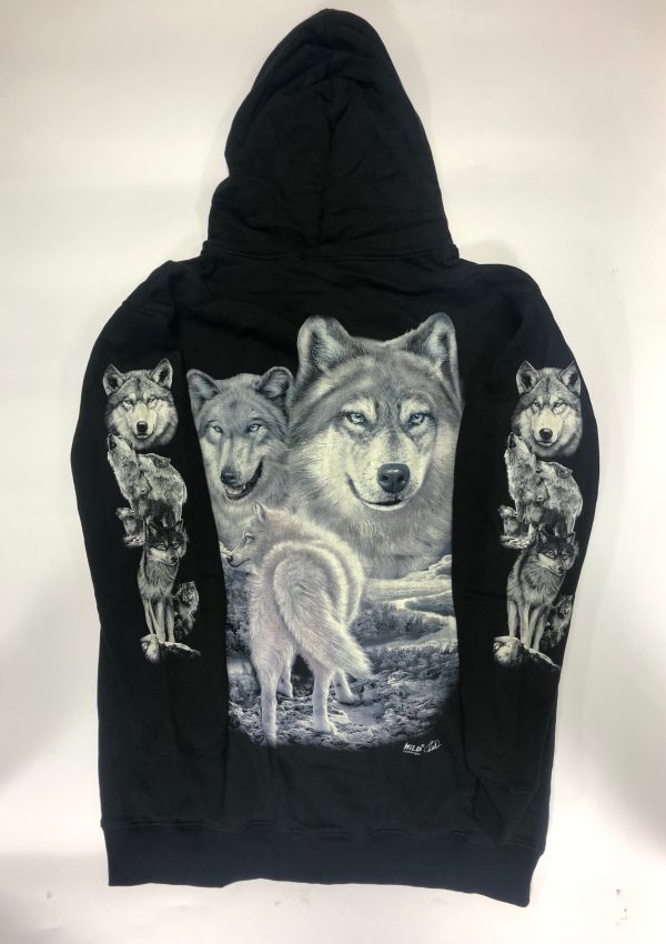 Gothic Designs Snow Mountain Wolf Wolves Family Pack Adventure Hoodie (Double Sided) (Zip-Up Hoodie) - Image 2