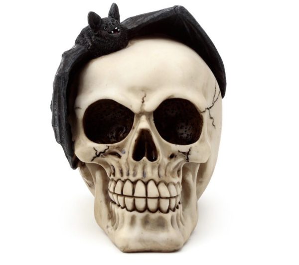 SK377 Gruesome Skull Head with Bat Decoration (15cm) (Black/Bone) - Image 2