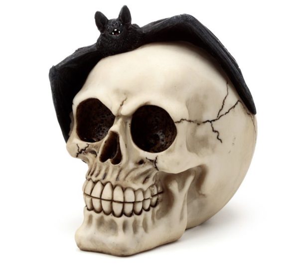 SK377 Gruesome Skull Head with Bat Decoration (15cm) (Black/Bone) - Image 5