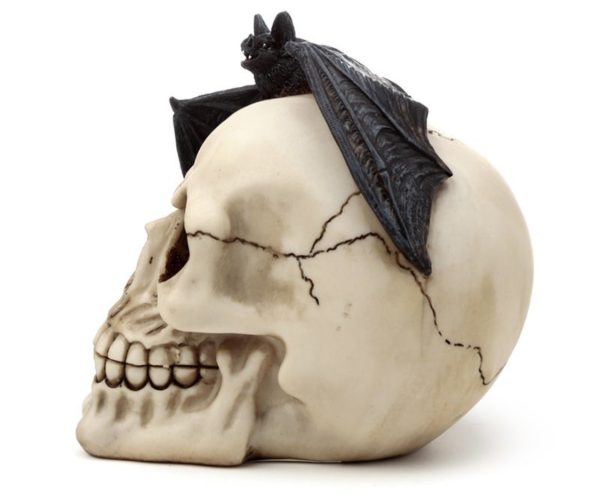 SK377 Gruesome Skull Head with Bat Decoration (15cm) (Black/Bone) - Image 6