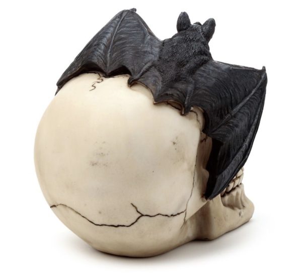 SK377 Gruesome Skull Head with Bat Decoration (15cm) (Black/Bone) - Image 7