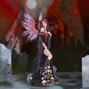 Nemesis Now© “Rose” Gothic Lady With Rose Sitting On Rocks Buried with Skulls(39cm)
