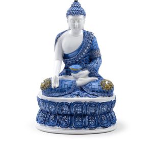 White & Blue Thai Buddha Lotus (27cm) (Blue/White/Gold)