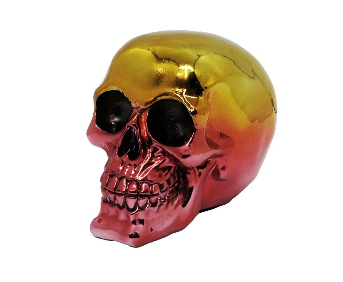 Gothic Multi Colour Skull Head Metal Plating (10.5cm) (Green/Red)
