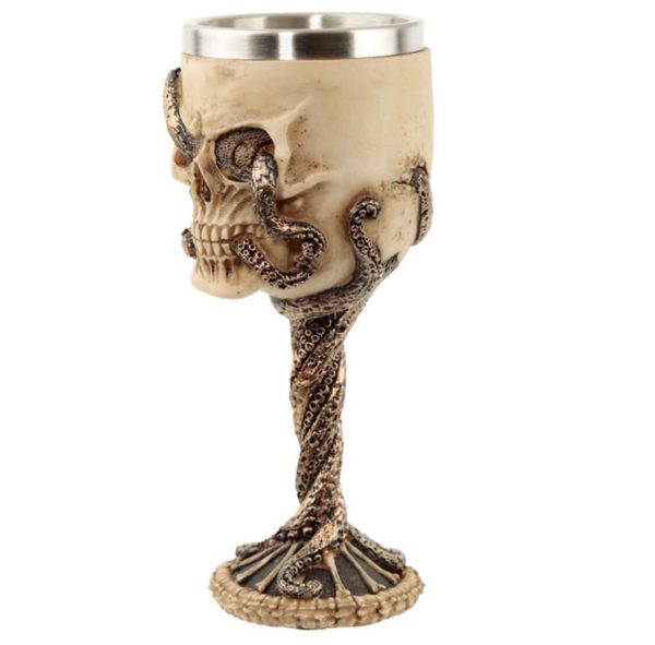 SK313 Decorative Bronze Octopus Skull Goblet (18cm) (Bone) - Image 2