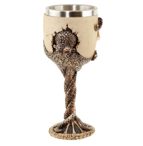 SK313 Decorative Bronze Octopus Skull Goblet (18cm) (Bone) - Image 3