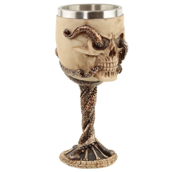 SK313 Decorative Bronze Octopus Skull Goblet (18cm) (Bone) - Image 4