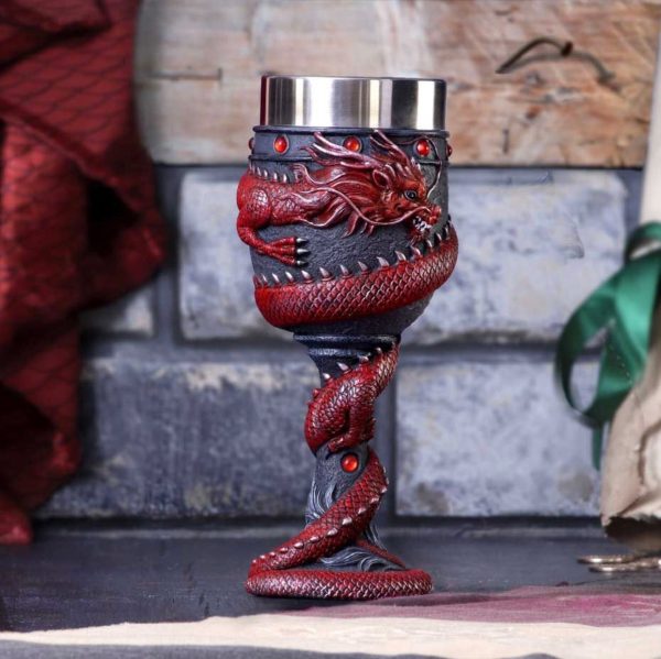 Nemesis Now©  Red Dragon Coil Goblet (20cm) (Black/Red) (Removable Stainless Steel Cup)