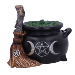 Light Up Bubbling Cauldron Gothic Witch Pot Pentagram (14.5cm) (Black/Green/Brown