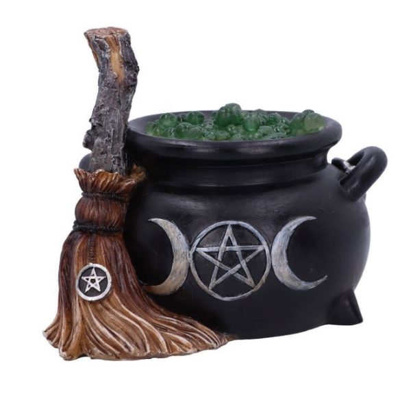 Light Up Bubbling Cauldron Gothic Witch Pot Pentagram (14.5cm) (Black/Green/Brown