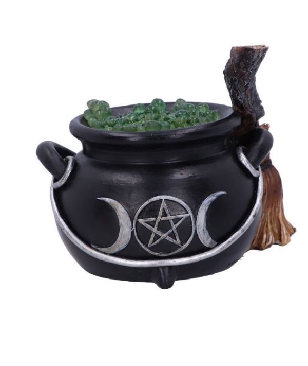Light Up Bubbling Cauldron Gothic Witch Pot Pentagram (14.5cm) (Black/Green/Brown - Image 2