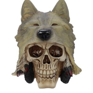 img_3048 SK260 Skull with Wolf Head Decoration (13.5cm) (Bone/Grey)