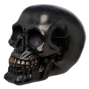 SK294 BATCH98 Metallic Black Skull Ornament (12cm) (Black/Gold)