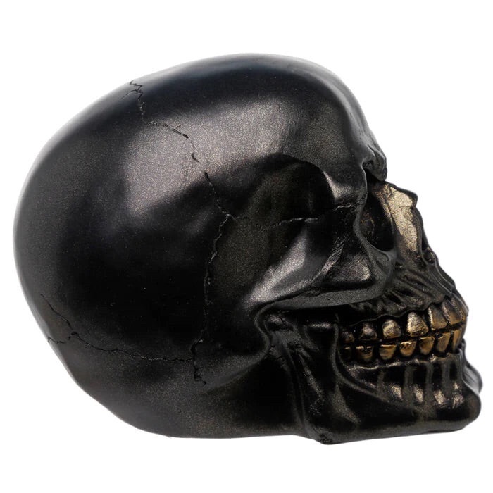 SK294 BATCH98 Metallic Black Skull Ornament (12cm) (Black/Gold) - Image 2
