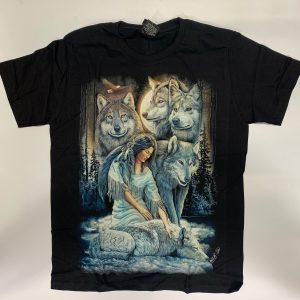 Gothic Designs Blue Wild Life Native American Wolf Tribal Family Familiar T-shirt (Double Sided)