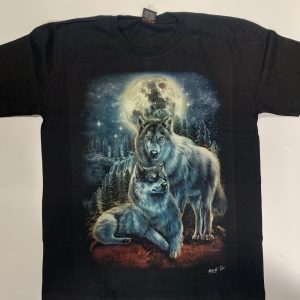 Gothic Designs Midnight Forest Wolf Tribe Moon And Stars Gothic T-shirt (White/Grey) (Double Sided)