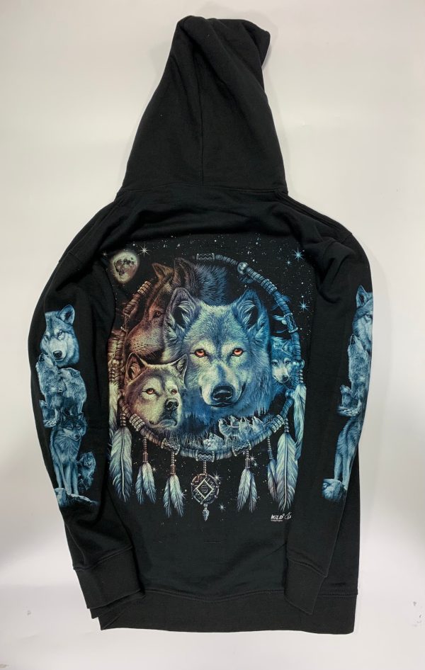 Gothic Designs Wolf Night Skies Blue Aura Dreamcatcher Hoodie (Double Sided) (Zip-Up Hoodie) - Image 2