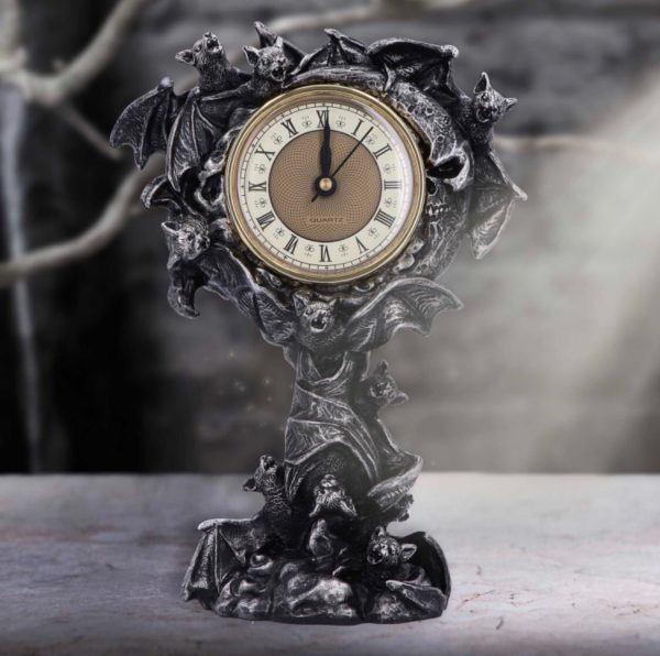 Nemesis Now© “Chiroptera Time” Gothic Style Bat Clock (24cm) (Black/Grey/Gold)