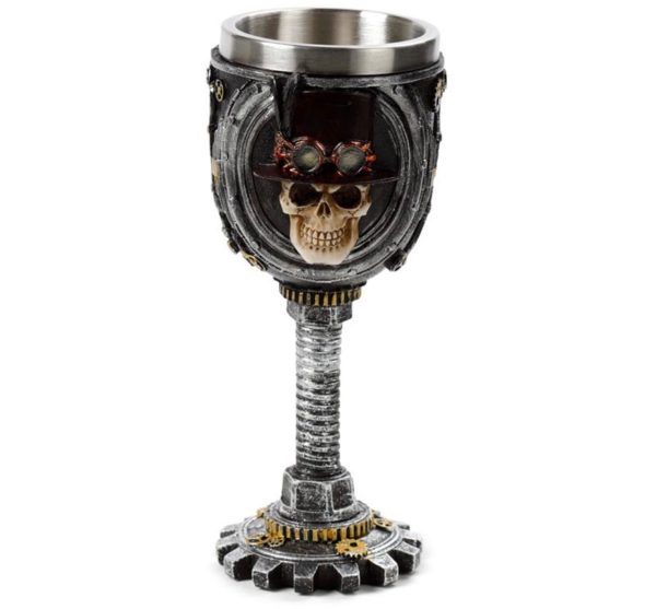 SK372 Gothic Decorative Steampunk Skull Goblet (Black/Grey) (18.5cm)