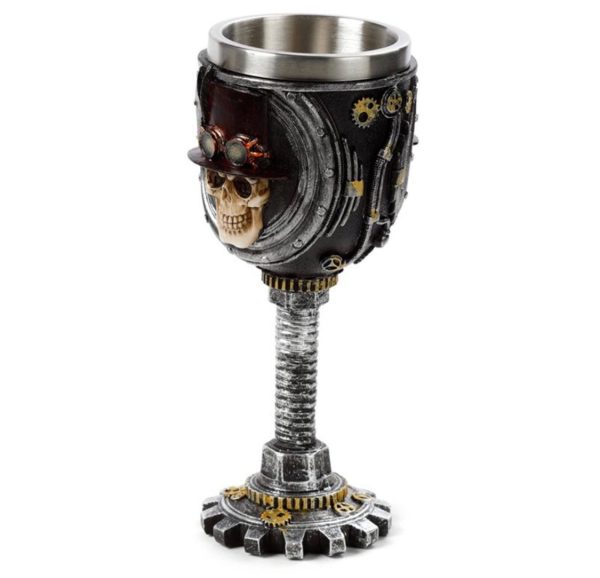 SK372 Gothic Decorative Steampunk Skull Goblet (Black/Grey) (18.5cm) - Image 2