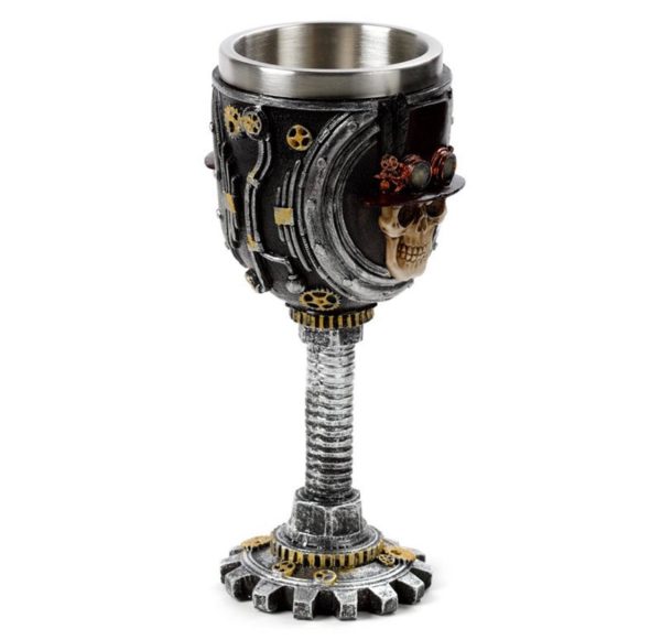 SK372 Gothic Decorative Steampunk Skull Goblet (Black/Grey) (18.5cm) - Image 3