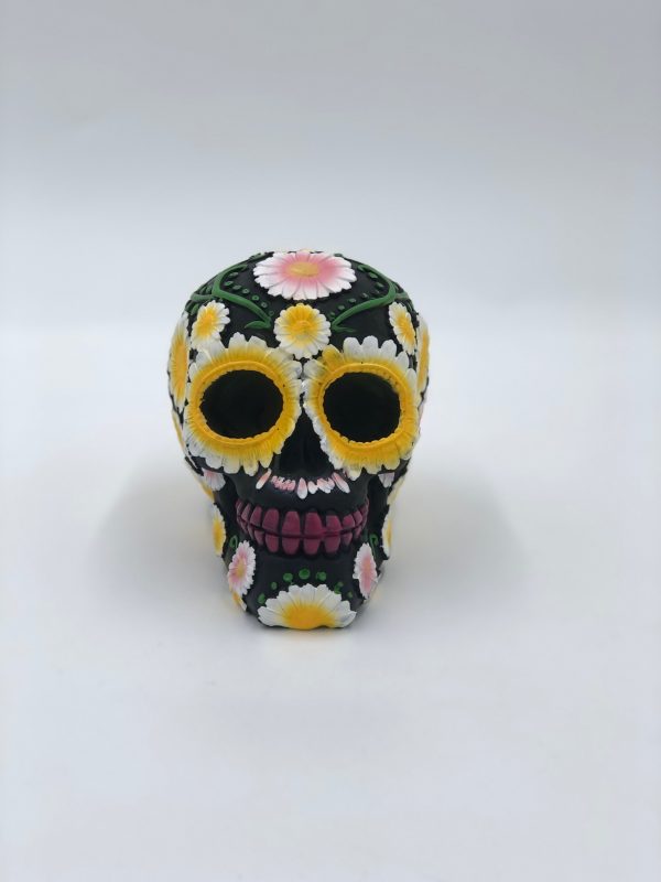 Day of the Dead Skull Head with Daisy Floral Motif Black/Yellow Daisy Sugar Skull SK268 (11.5cm) - Image 6