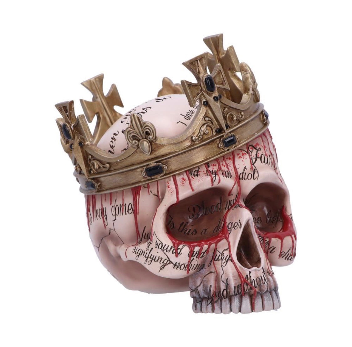 Nemesis Now© “Macbeth” Blood Scribe Writing Skull with Crown (15cm) (Bone/Gold) - Image 7