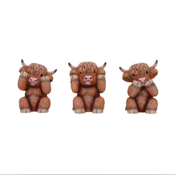 Nemesis Now© "Three Wise Highland Cows" Cow Figurines (9.6cm) (Brown) - Image 2