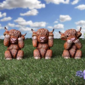 Nemesis Now© "Three Wise Highland Cows" Cow Figurines (9.6cm) (Brown)