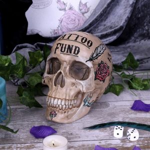 Nemesis Now© "Tattoo Fund" Human Skull Shaped Money Box Decorated with Tattoos (18cm) (Bone)
