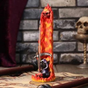 Nemesis Now©  Hell Puss Hooded Cat Grim Reaper Flaming Skull Incense Burner (25.4cm)